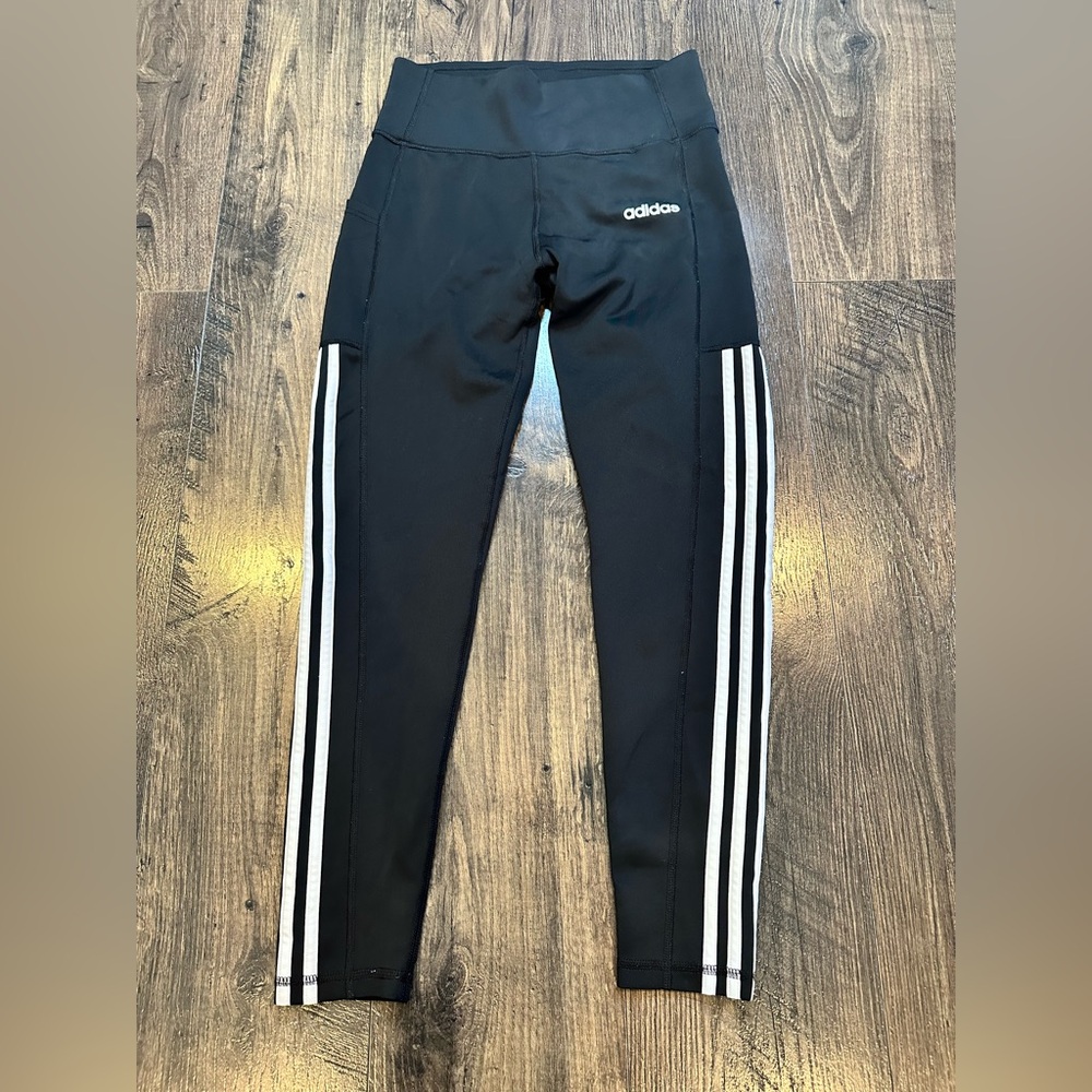 GUC Women's Adidas Yoga Leggings Black Climalite 3 Stripes Side Pocket, Size: M